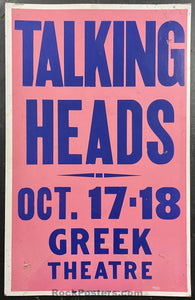 AUCTION - Talking Heads - 1980 Board Poster - LA Greek Theatre - Excellent