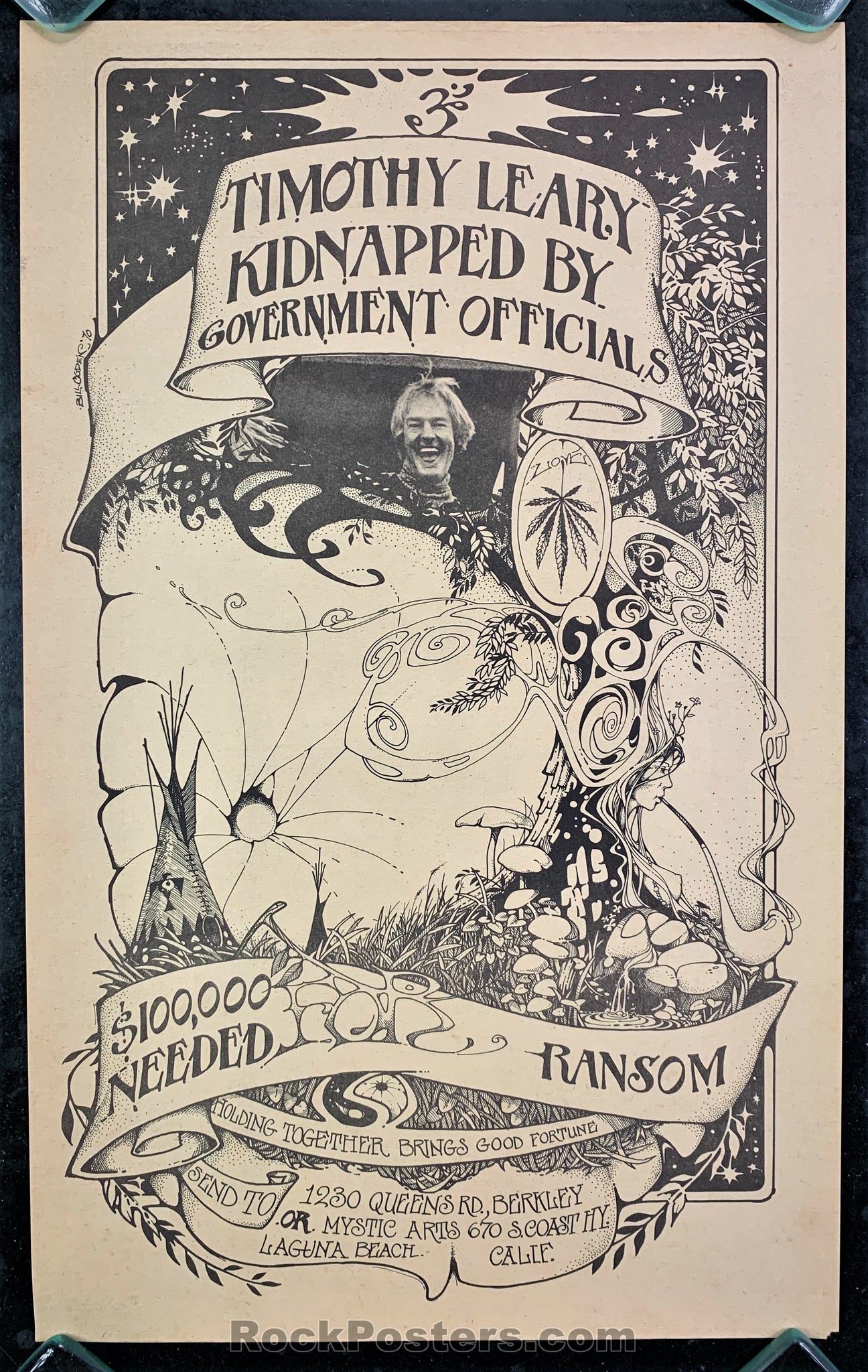 AUCTION - Timothy Leary - Kidnapped Brotherhood of Eternal Love - 1970 Bill Ogden Poster - Excellent