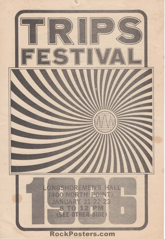 AUCTION - AOR 2.42 - LSD Trips Festival Grateful Dead Ken Kesey - 2-Sided 1966 Handbill - Longshoremen's Hall - Excellent