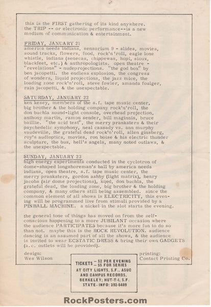 AUCTION - AOR 2.42 - LSD Trips Festival Grateful Dead Ken Kesey - 2-Sided 1966 Handbill - Longshoremen's Hall - Excellent