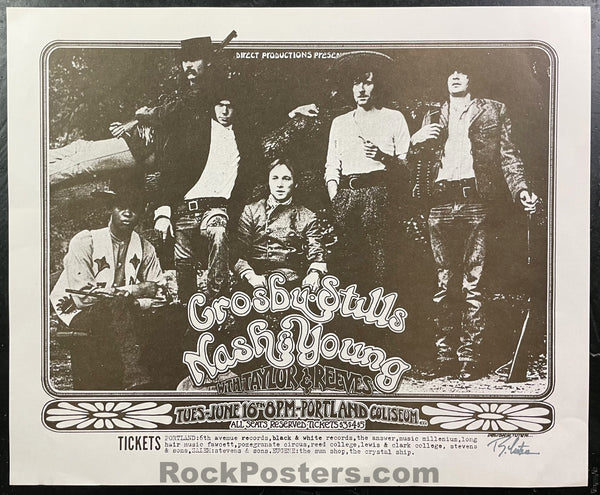 AUCTION - Crosby, Stills Nash & Young - Randy Tuten Signed - 1970 Poster - Portland Coliseum - Very Good
