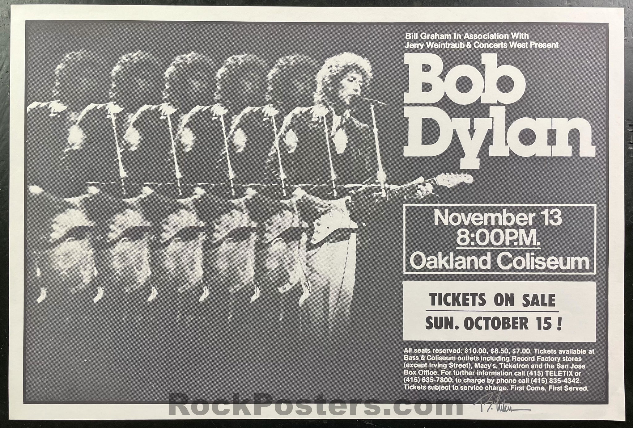AUCTION - Bob Dylan - Randy Tuten Signed - 1978 Poster - Oakland Coliseum - Near Mint Minus