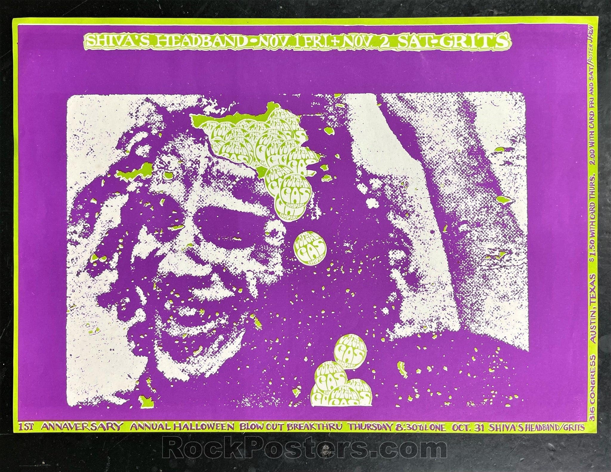 AUCTION - Vulcan Gas - Shiva's Head Band - Halloween 1968 Handbill - Near Mint Minus