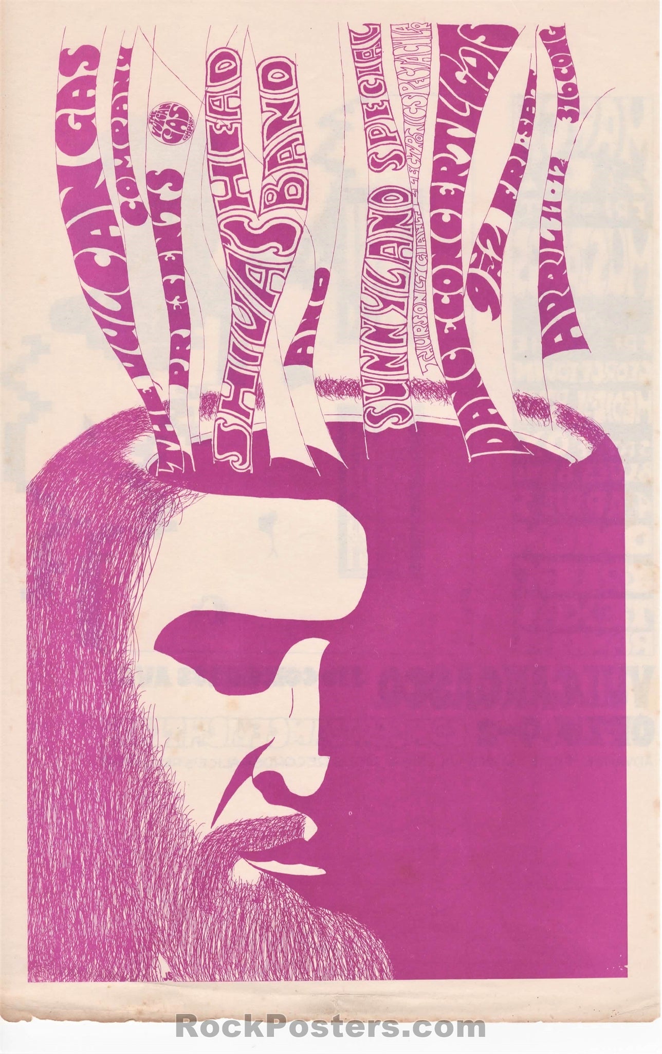 AUCTION - Vulcan Gas - Shiva's Headband - John Shelton 2-Sided - 1969 Handbill - Excellent