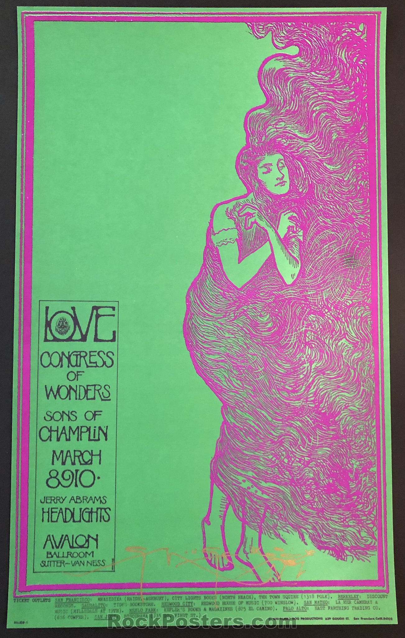 AUCTION - FD-109 - Love Arthur Lee - Mouse Signed - 1968  Poster - Avalon Ballroom - Mint