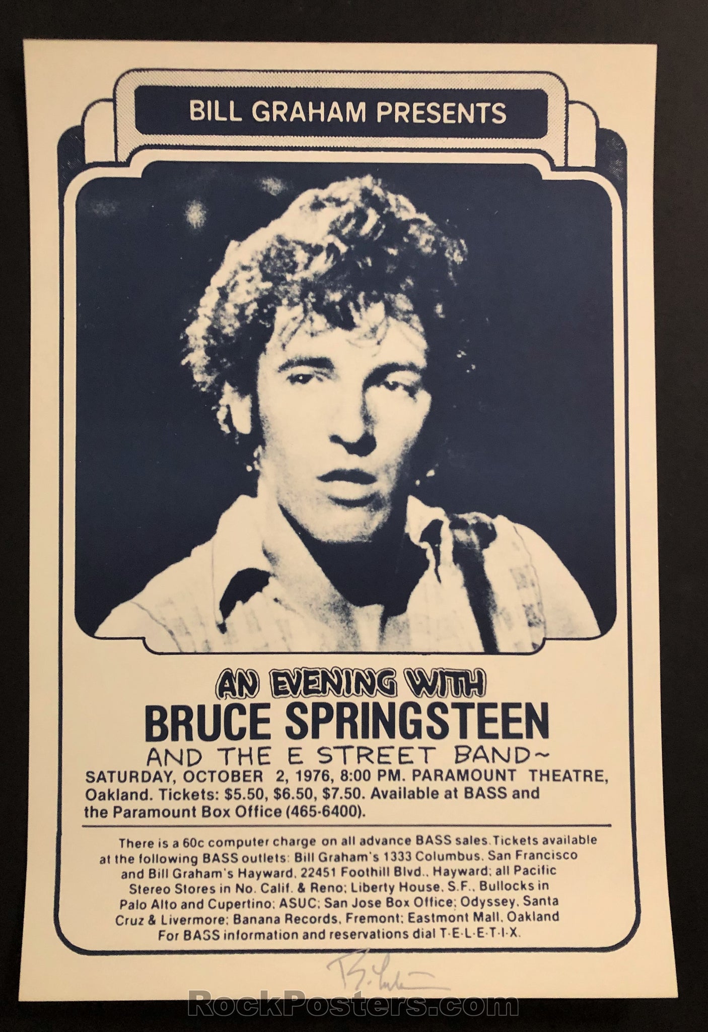 AUCTION - Bruce Springsteen - Oakland 1976 - Signed Original Randy Tuten Poster - Condition - Mint