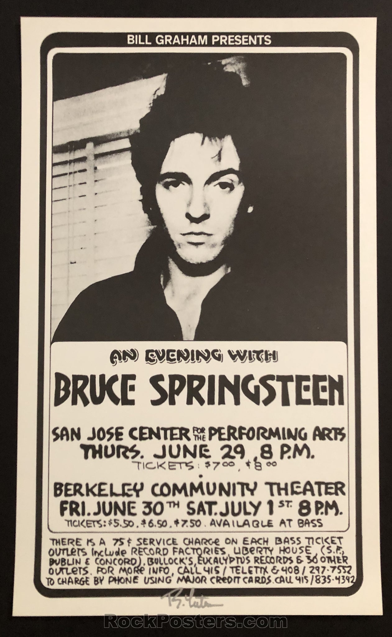 AUCTION - Bruce Springsteen - Berkeley Community Theatre - 1978 - Signed Original Randy Tuten Poster - Mint